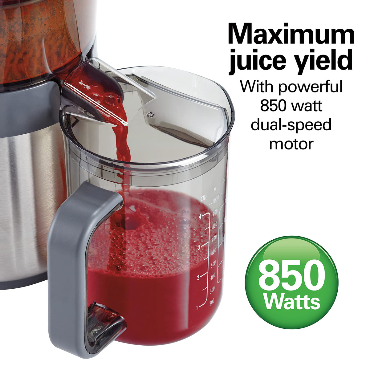Hamilton Beach Juicer Machine, Centrifugal Extractor, Big Mouth 3" Feed Chute, Easy Clean, 2-Speeds, 40 oz. BPA Free Pitcher, 850 Watt Motor, Silver Hamilton Beach