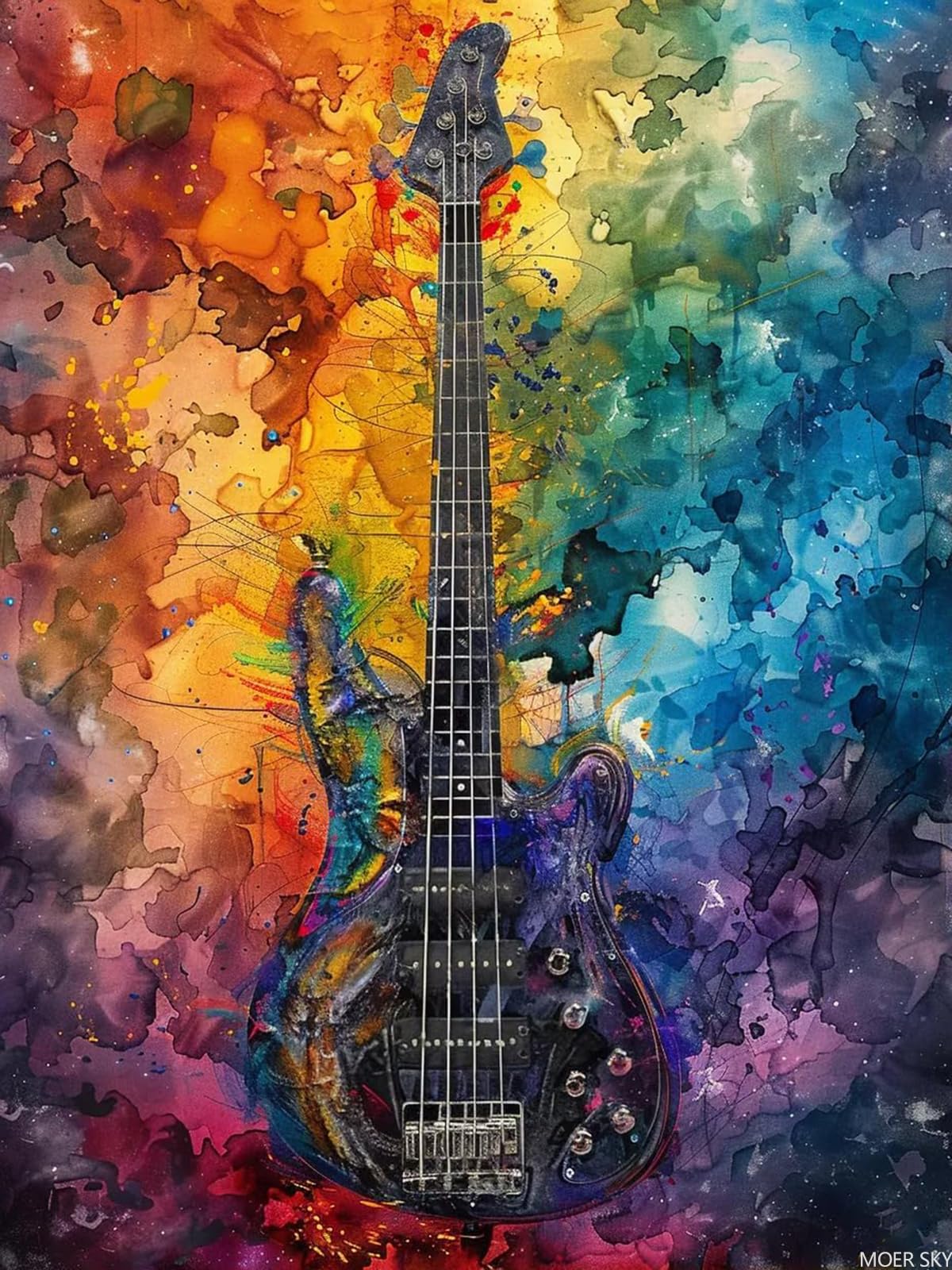 MOER SKY Black Bass Diamond Painting Kits for Adult, Musical Instruments Diamond Painting Art Kit for Adults, Full Drill Diamond Dots Painting for Beginners Home Wall Decor Gift 12x16 Inch MOER SKY