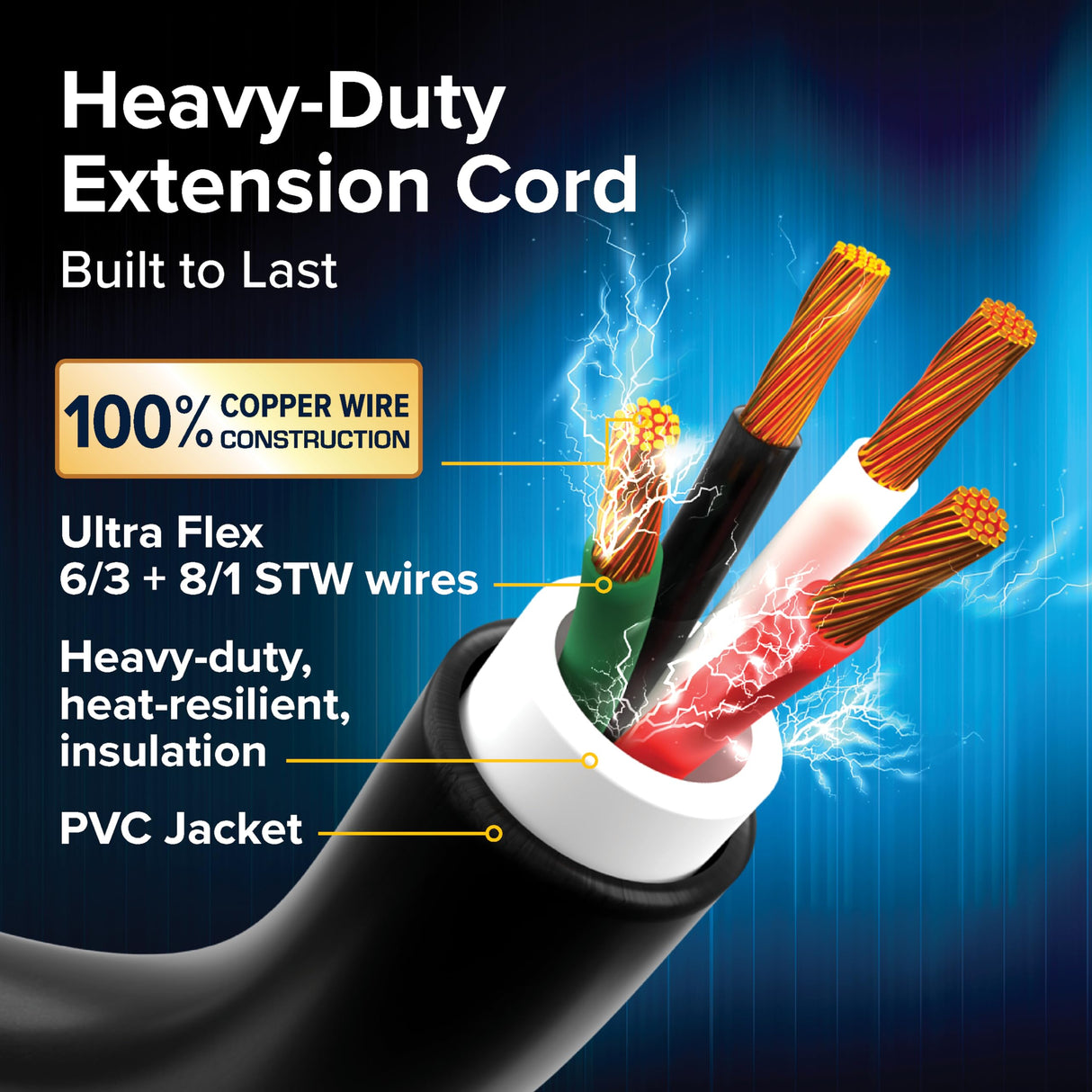 Camco Power Grip 30-Ft 50 Amp RV Extension Cord - Rated for 125/250 V/12,500 W - Features Copper 6/3 + 8/1-Gauge Wires for Superior Conductivity & Coated w/Heat-Resilient PVC (55195) Camco