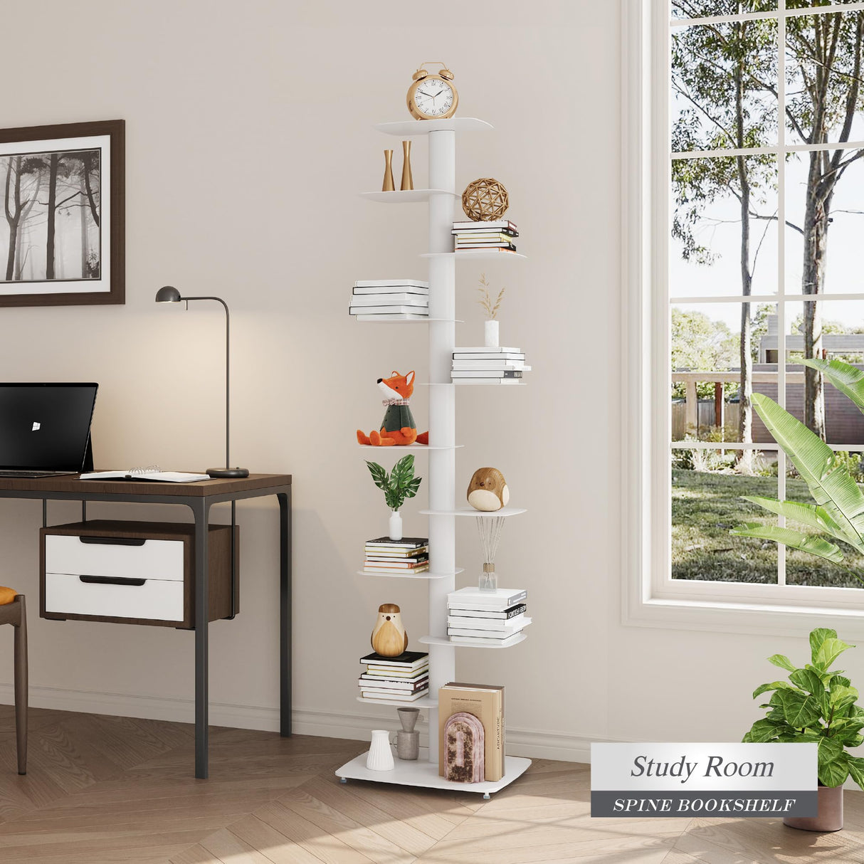 Suchtale Spine Bookshelf, Vertical Spine Book Tower, 11-Tier Metal Bookcase, Book Organizers, Book Shelves for Study, Display Book Shelf Storage Rack for Living Room, DIY Book Case for Decor, White Suchtale