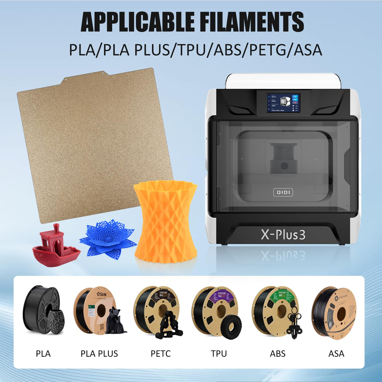 CCTREE Double Sided Textured PEI Sheet for QIDI X-PLUS3, PEI Spring Steel Build Plate Flexible Print Bed Removable Surface Platform for QIDI X-PLUS3, Crealty Ender 7 3D Printers, 280 * 280mm CCTREE