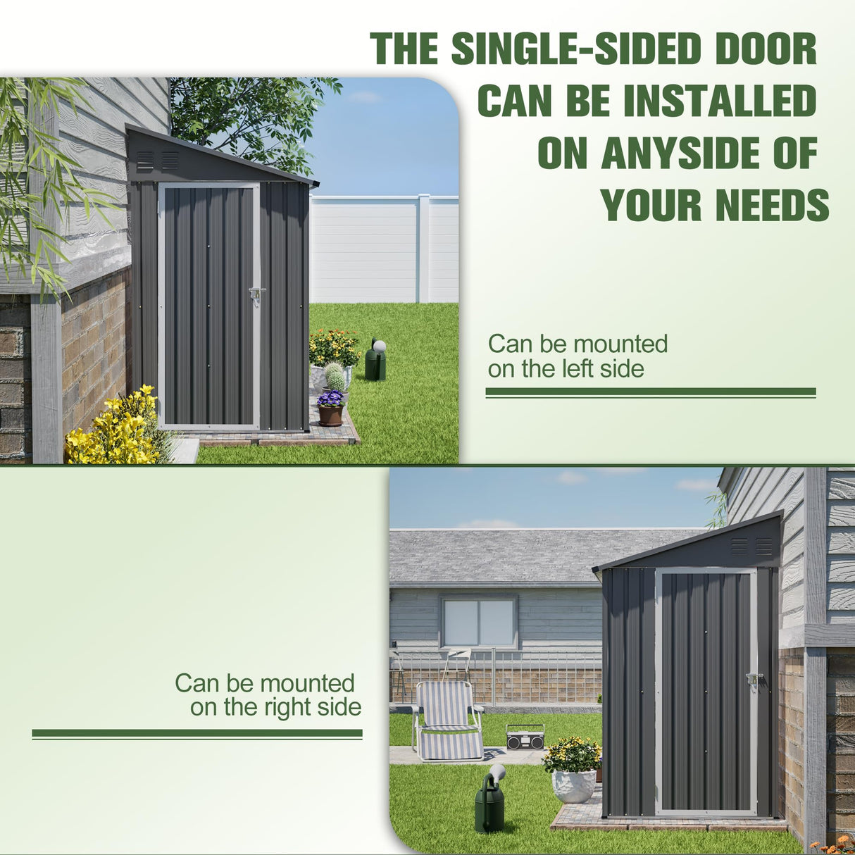 YOPTO 4x8 FT Lean to Metal Shed,Outdoor Storage Shed W/Floor Frame & Reversible Installation,All Weather Waterproof Garden Tool House W/Lockable Door & 2 Air Vents,for Backyard,Patio,Lawn,Gray YOPTO