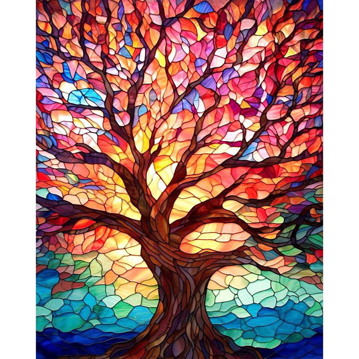 xackcme Tree Paint by Numbers for Adults - Stained Glass Paint by Number on Canvas Without Frame, DIY Trees Oil Painting for Gift Home Wall Decor (16x20 inch) xackcme