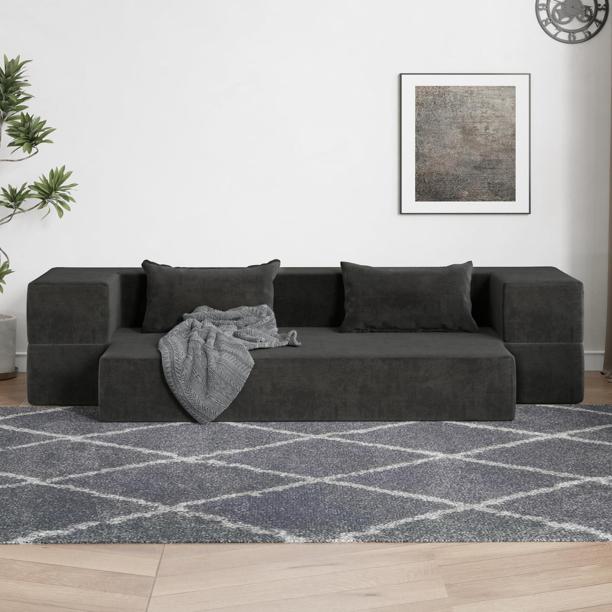 Luoxiao Folding Sofa Bed 2-in-1 Convertible Twin Sleeper Sofa Futon with 2 Pillows - Floor Couch & Bed Mattress for Apartments, College Dorms, Guest Room, Living Room, Dark Grey Luoxiao