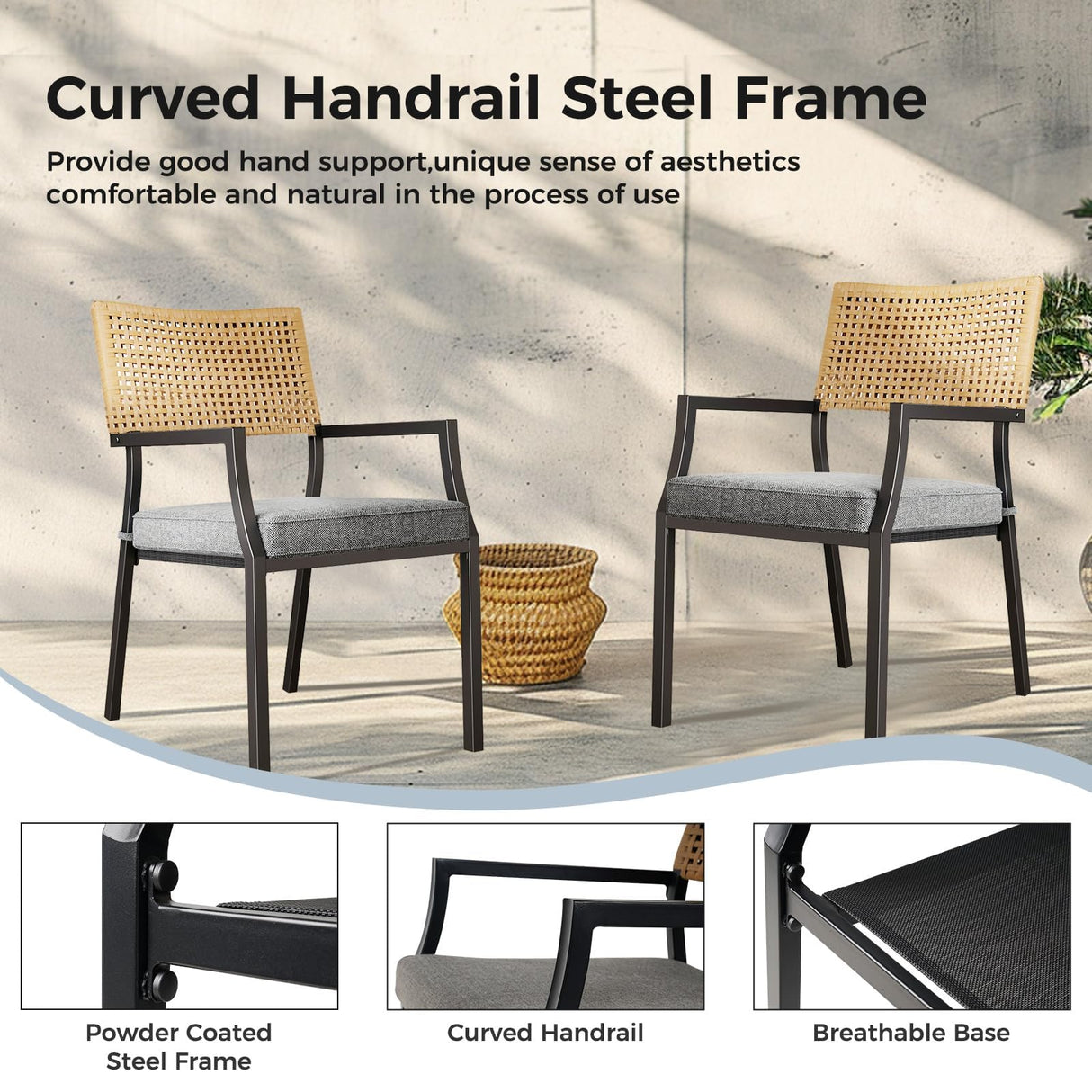 Grand patio Dining Set 5-Piece, Outside Dining Set for 4, 5 Pieces Patio Furniture Sets, Outdoor Furniture with 4 Open Weave Chairs and Square Wood Grain Table Top with Umbrella Hole for Yard Grand patio