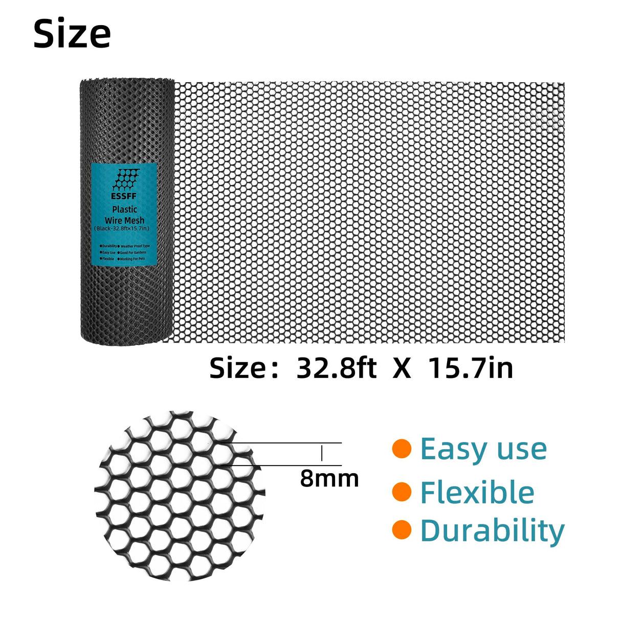 Pet & Garden Safeguard - 15.7IN x 32.8FT Roll - Black Plastic Netting, Multi-Use Decorative Fencing for Poultry, Dogs, Rabbits,Chicken and Snake Barrier ESSFF