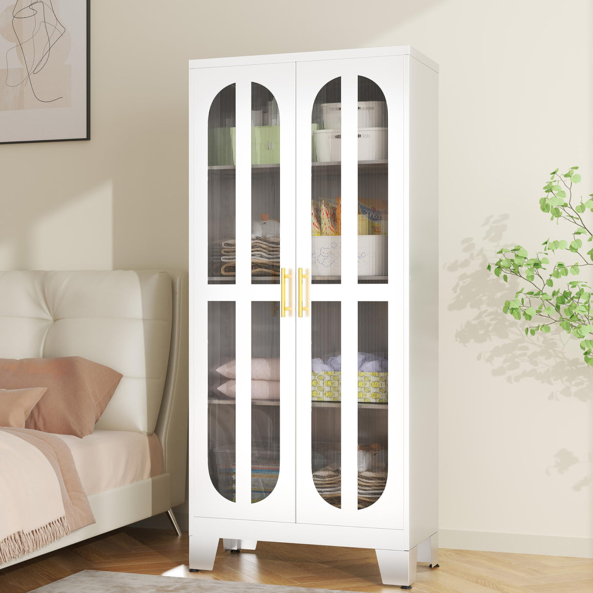 Erosoei Versatile Metal Kitchen Pantry Cabinet with Acrylic Glass Doors and Adjustable Shelves 61.02”H erosoei