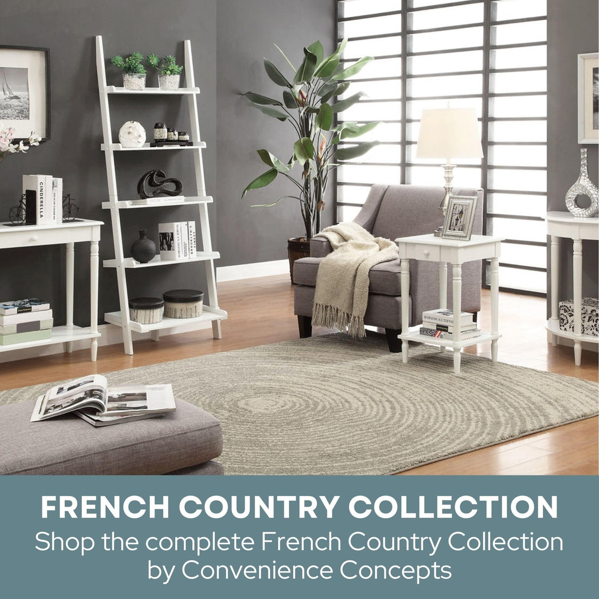 Convenience Concepts French Country Bookshelf Ladder, White Convenience Concepts
