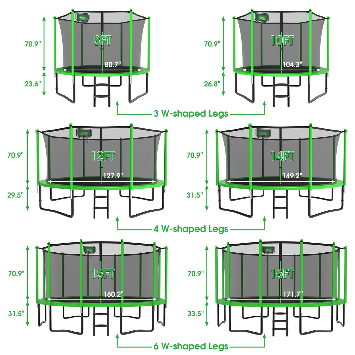 YORIN Tranpoline 16FT Tranpoline for Kids 1500LBS Tranpoline with Basketball Hoop, Enclosure Net, Back Yard Outdoor Recreational Tranpolines with Light, Sprinkler, Socks, Amazing Green YORIN