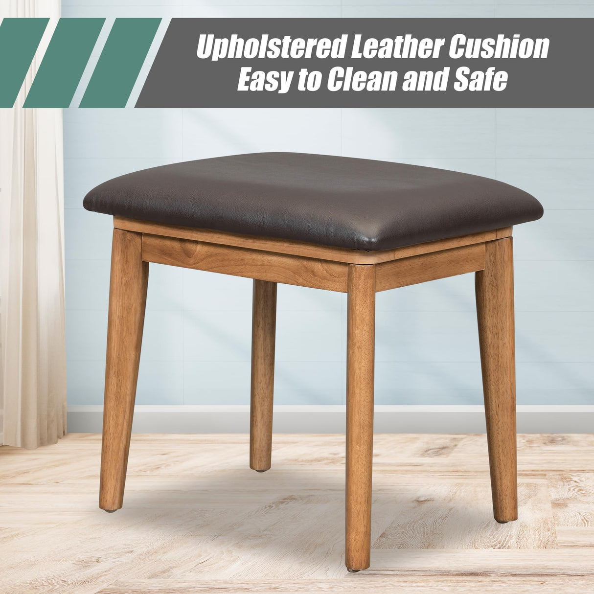 HMYFGD 43" Wood Makeup Vanity Desk with Flip-top Mirror and 3 Drawers, Vanity Dressing Table Set with Storage Space and Cushioned Stool, Vanity Makeup Desk Set for Bedroom (Brown, 43.3 inch) HMYFGD