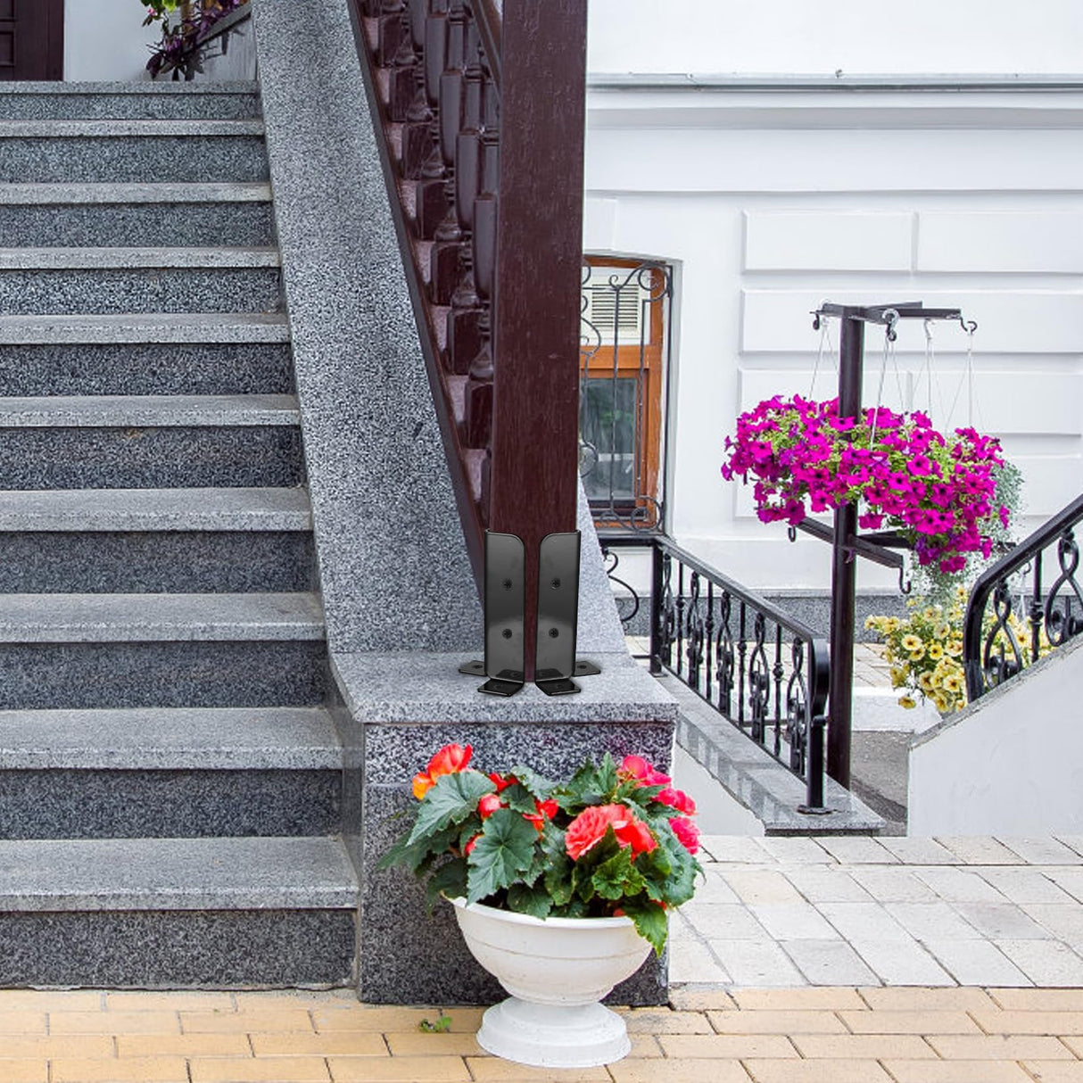 Deck Post Anchor, 4 Pcs Adjustable Post Base Brackets, Heavy Duty Wood Fence Pergola Post Brackets, Reversible Half Column Post Anchor Base Brackets Fit 1.5x1.5,2x2,2x4,4x4 Post, Deck Mailbox(Model B) Xingwenhao