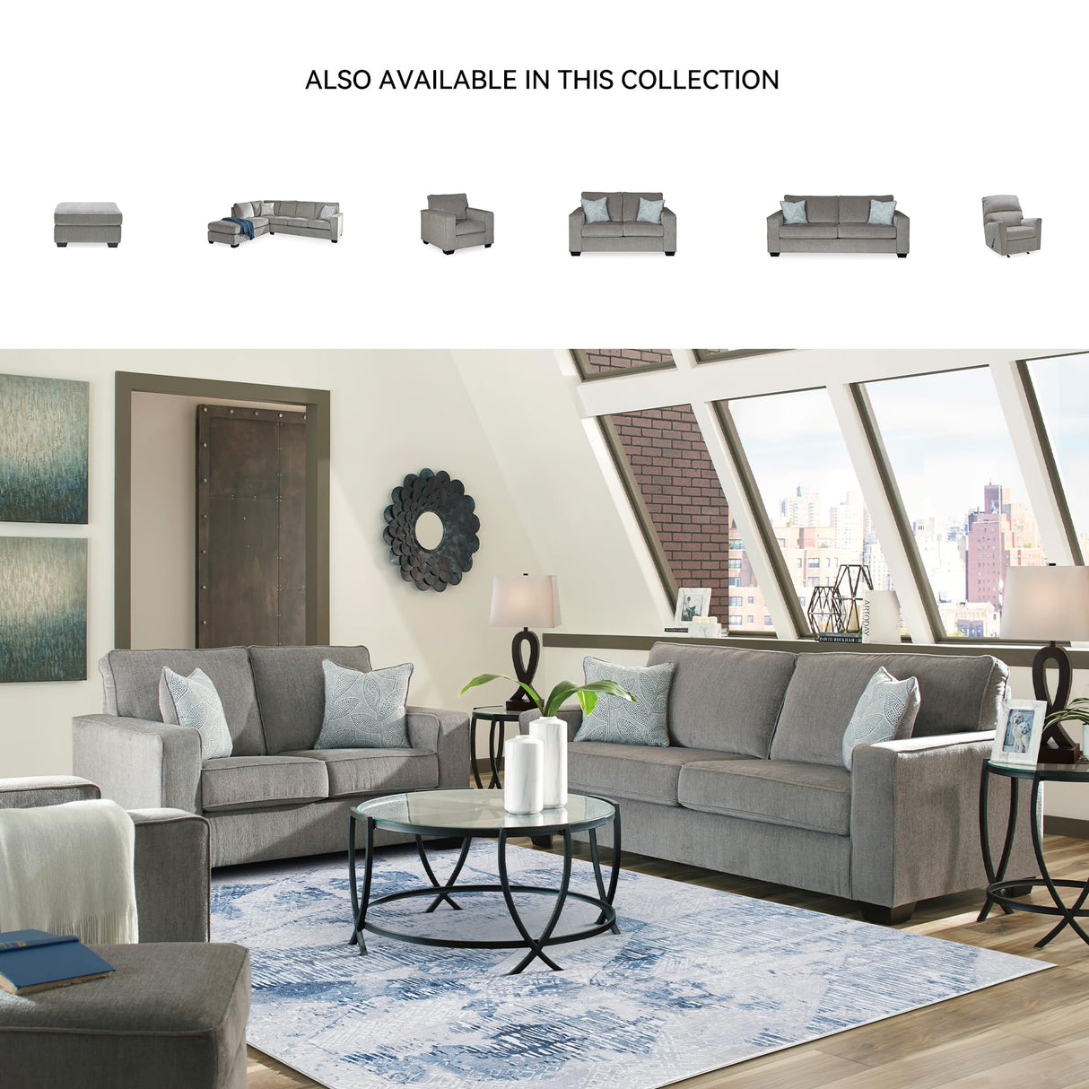 Signature Design by Ashley Altari Modern Sofa with 2 Accent Pillows, Light Gray Signature Design by Ashley