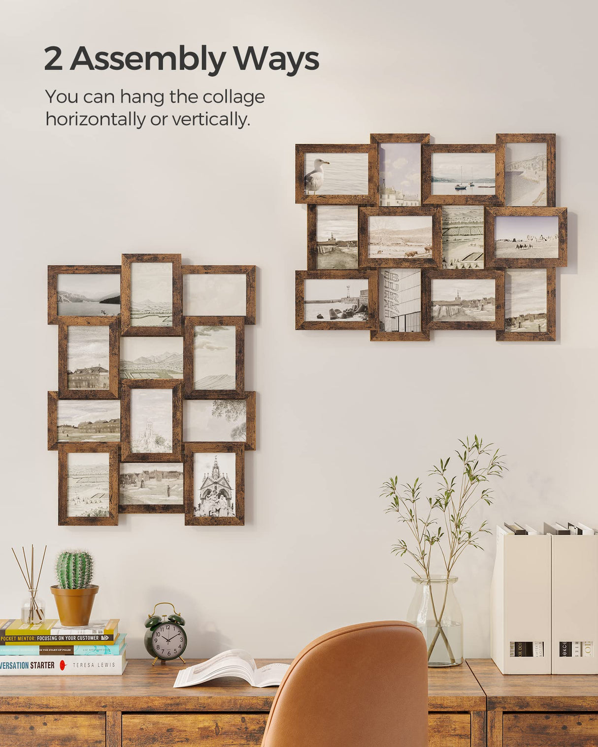 SONGMICS Collage Picture Frames, 4x6 for Wall Decor Set of 12, Multi Family Photo for Gallery Decor, Hanging Display, Assembly Required, Rustic Brown SONGMICS