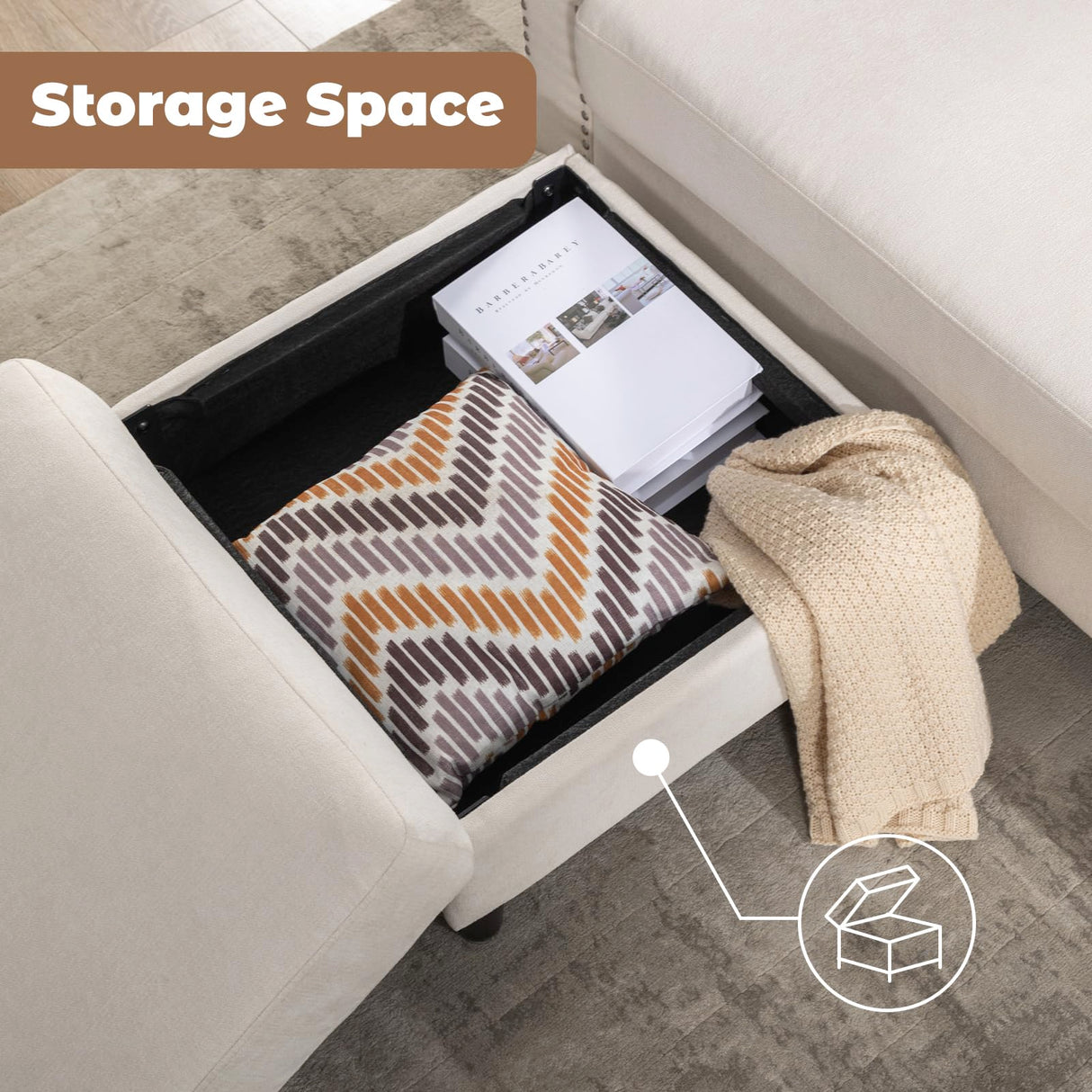 Siiejia Convertible Sectional Couches for Living Room, L-Shaped Couch 3 Seats Sofas with Storage Chaise & 2 Cup Holders, Small Sofa for Apartment, Compact Spaces, Beige Siiejia