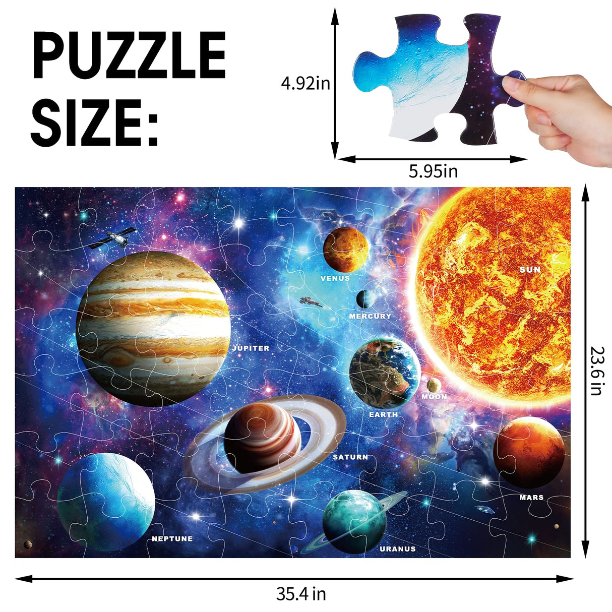 Jumbo Floor Puzzle for Kids Ages 4-8,Solar System Jigsaw Puzzles,48 Piece Space Large Puzzles for Toddler Ages 3-5,Preschool Learning Planets Toys Christmas Birthday Gift for Boys Girls IFLOVE
