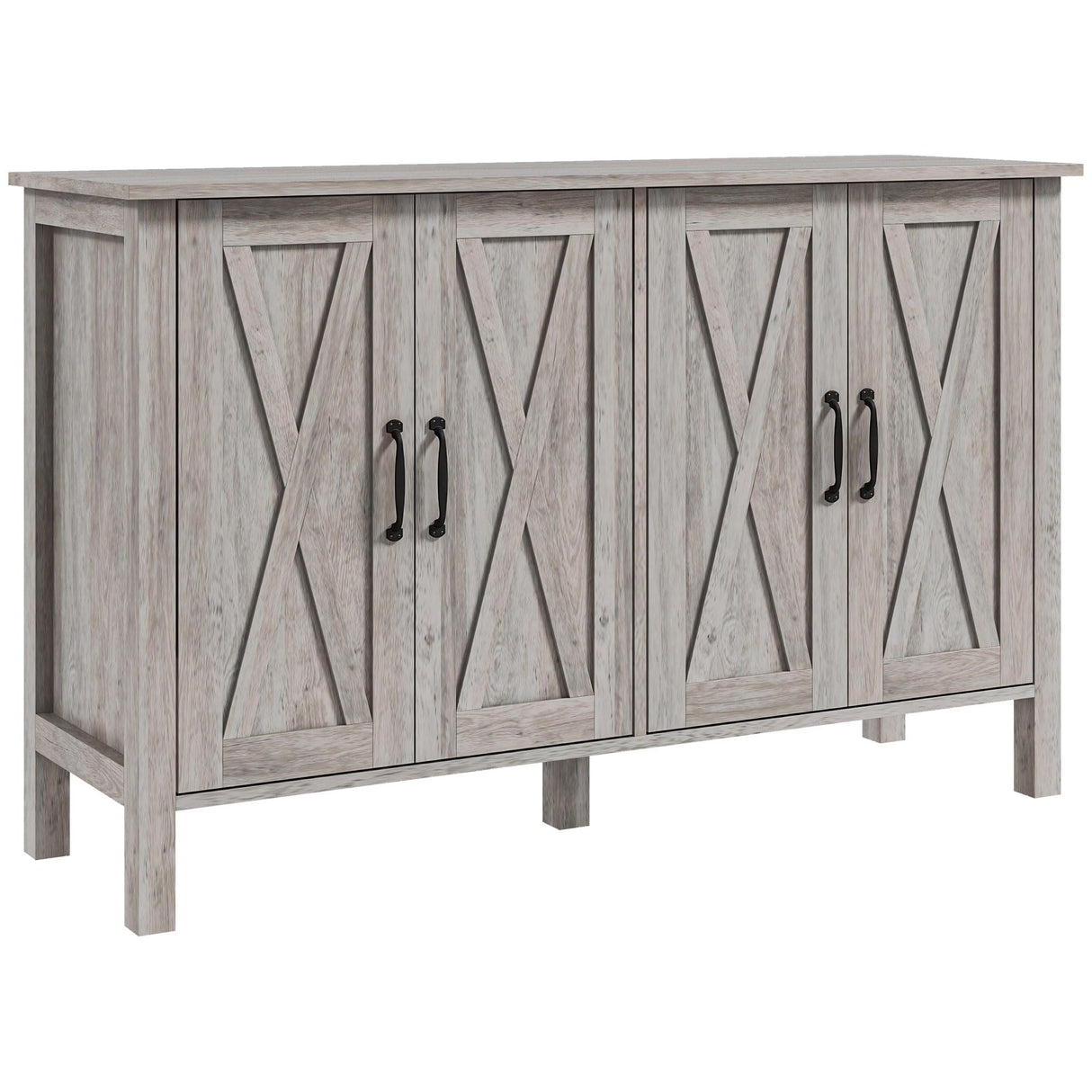 HOMCOM Buffet Cabinet, 47" Sideboard with 4 Barn Doors and 2 Adjustable Shelves, Farmhouse Coffee Bar Cabinet, Gray Wood Grain HOMCOM