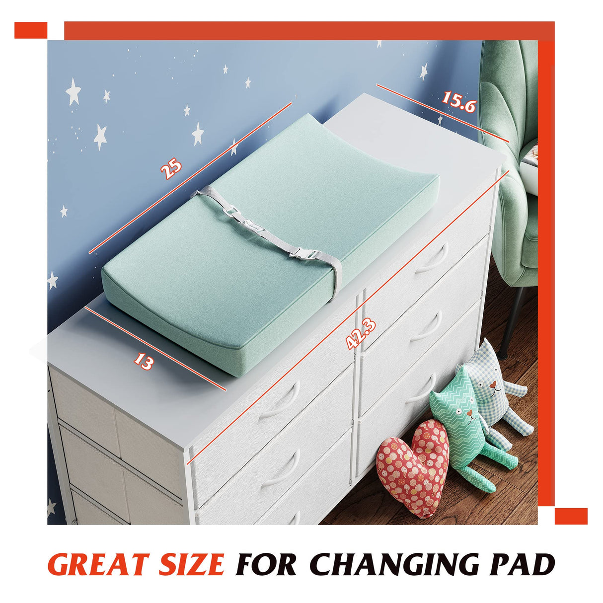 WLIVE Wide Dresser with 6 Drawers, TV Stand for 50" TV, Entertainment Center with Metal Frame, Wooden Top, Fabric Storage Dresser for Bedroom, Hallway, Entryway, White WLIVE