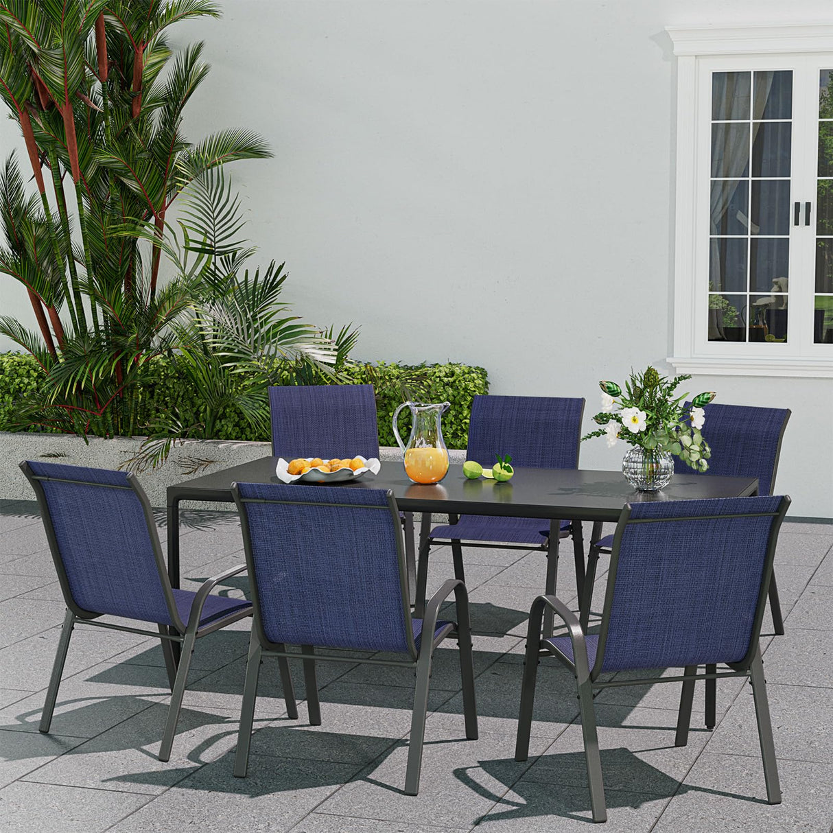 VONZOY Patio Dining Chairs Set of 4, Outdoor Stackable Dining Chairs High Back for All Weather, Patio Furniture for Backyard, Porch, Garden, Pool Deck (Blue) VONZOY