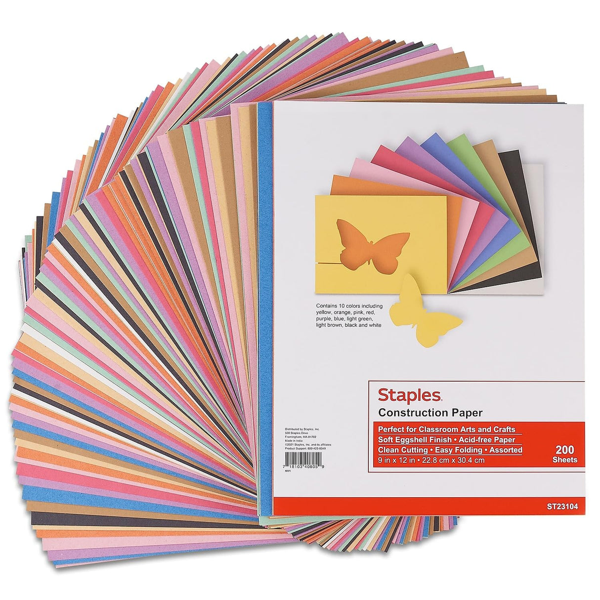 Staples 247445 Construction Paper 9-Inch x 12-Inch Assorted Colors 200 Sh./PK (MMK01200S) STAPLES