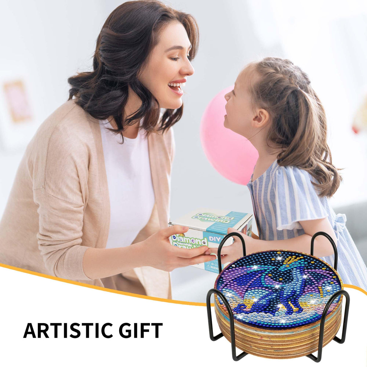 Dragon Diamond Art Coasters Kit: 8 Pcs Fantastic Dragon Diamond Painting Coasters with Holder and Cork Pads, DIY Coaster Craft Set for Adults Beginners Home Decor Gifts CRASHOT