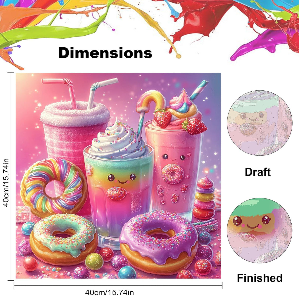 NEWENMO Cartoon Paint by Numbers Kit for Adults, Ice Cream Sweetmeats Paint by Numbers on Canvas Unframed, DIY Oil Painting Perfect for Beginner, Craft, Hobbies and Home Wall Decor 16x16 in NEWENMO