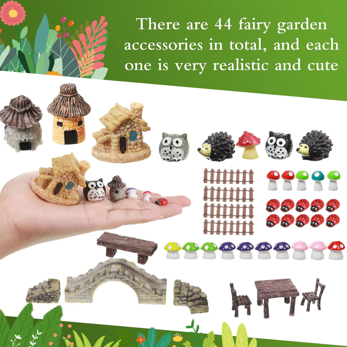 Canlierr 58 Pcs Mini Garden Accessories Set Fairy Village Miniature Fairy House Starter Kit Mini Terrarium Figurines Micro Landscape Mixed Model Tree Diorama Supplies for DIY Succulent Dollhouse Craft Canlierr