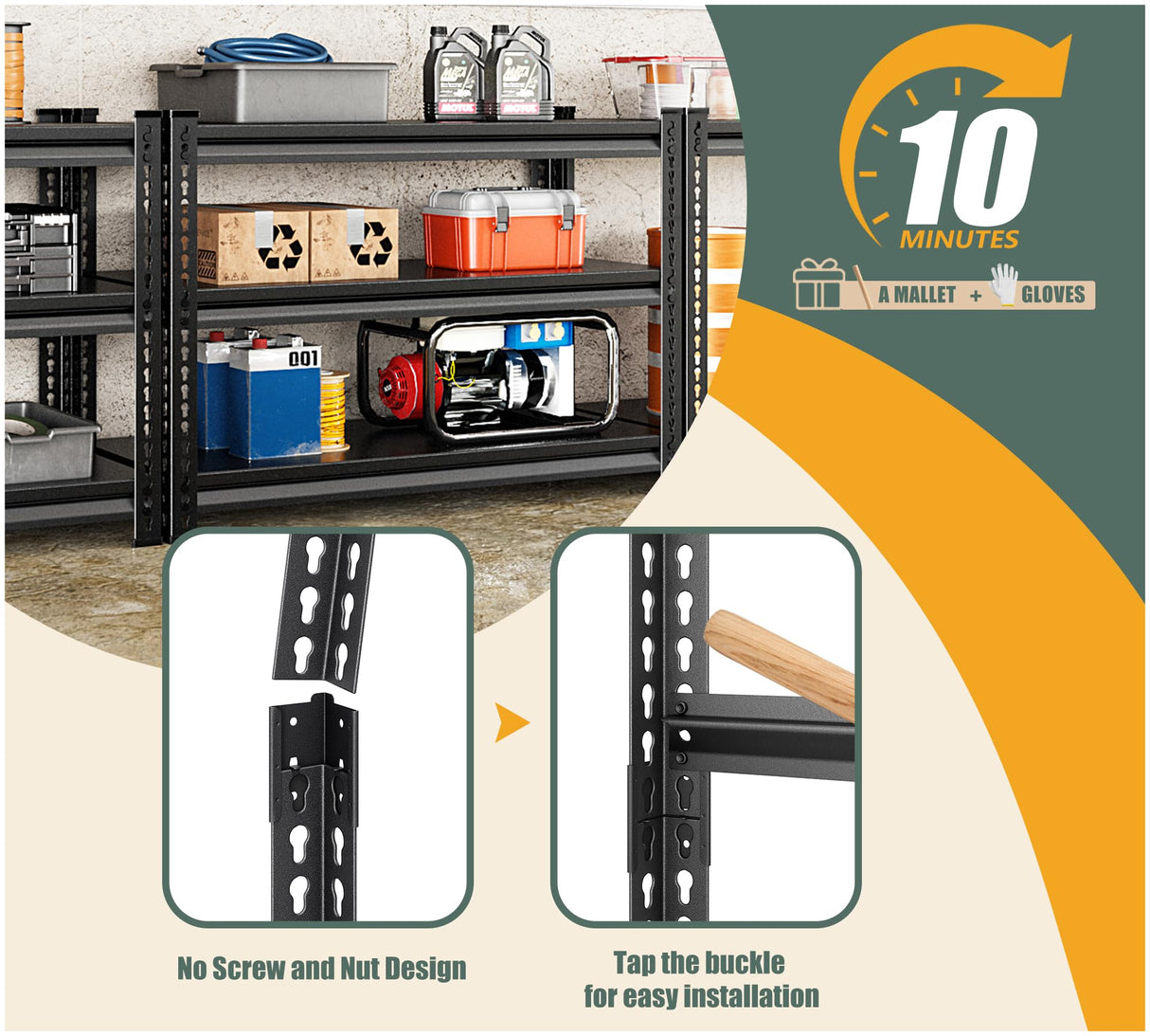 Rufokisa 3-Tier Heavy Duty Garage Shelving, 36" Metal Shelving Unit, 1320 lbs Load Capacity, Industrial Style, 40"W x 18"D x 36"H Rufokisa