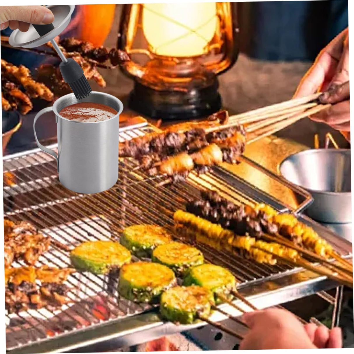 BEAHING Basting Brush, Stainless Steel Basting Pot with Basting Brush, Airtight BBQ Sauce Brush Pot Set with Handle, Heat-Resistant Portable Sauce Brush for Cooking, BBQ Grill Accessories BEAHING