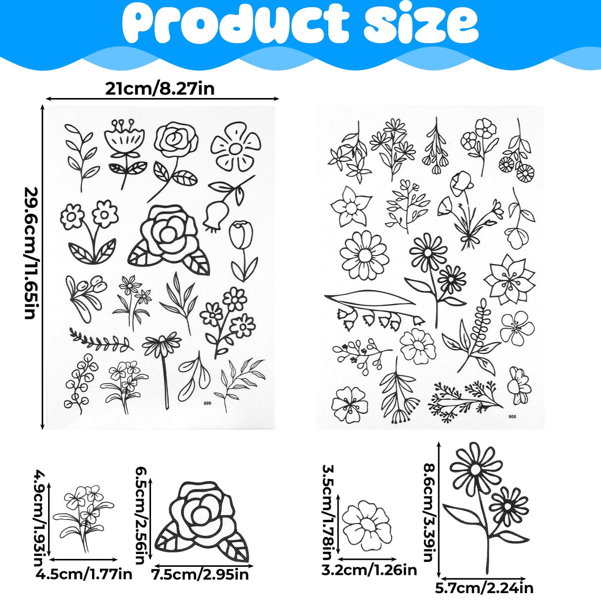 2 Sheets 39 PCS Water Soluble Embroidery Patterns, Stick and Stitch Embroidery Designs, Stick and Stitch Stencil Hand Stitching for Sewing Enthusiasts and Beginners, Large Flowers and Leaves YQQYG