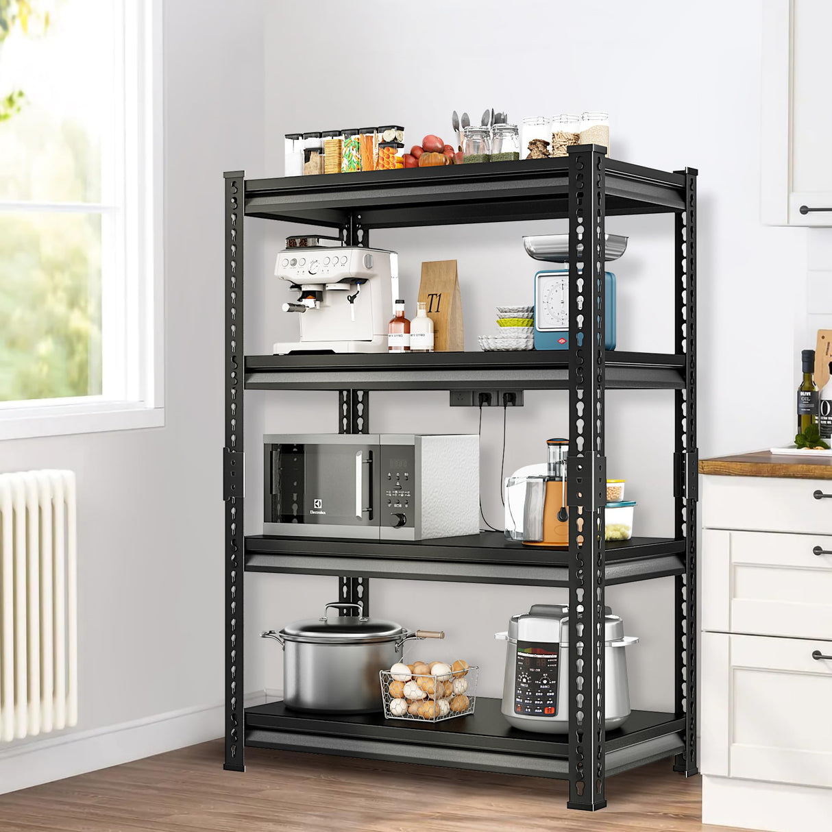 Huhaneon Heavy Duty Garage Shelves - 36''W 1,400Lbs Metal Adjustable Storage Shelving Rack Units for Warehouse Basement 4 Tier Black 35.4" W x 15.7" D x 66" H Huhaneon