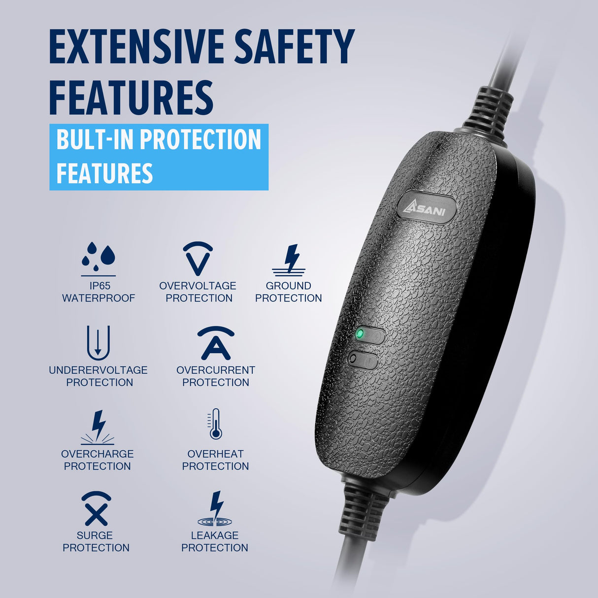 Asani Level 1 & 2 EV Charger - 110-240V at 16 Amps - Portable Electric Vehicle EV Charger with NEMA 6-20 with NEMA 5-15 Adapter Plug for J1772 Electric Cars Asani