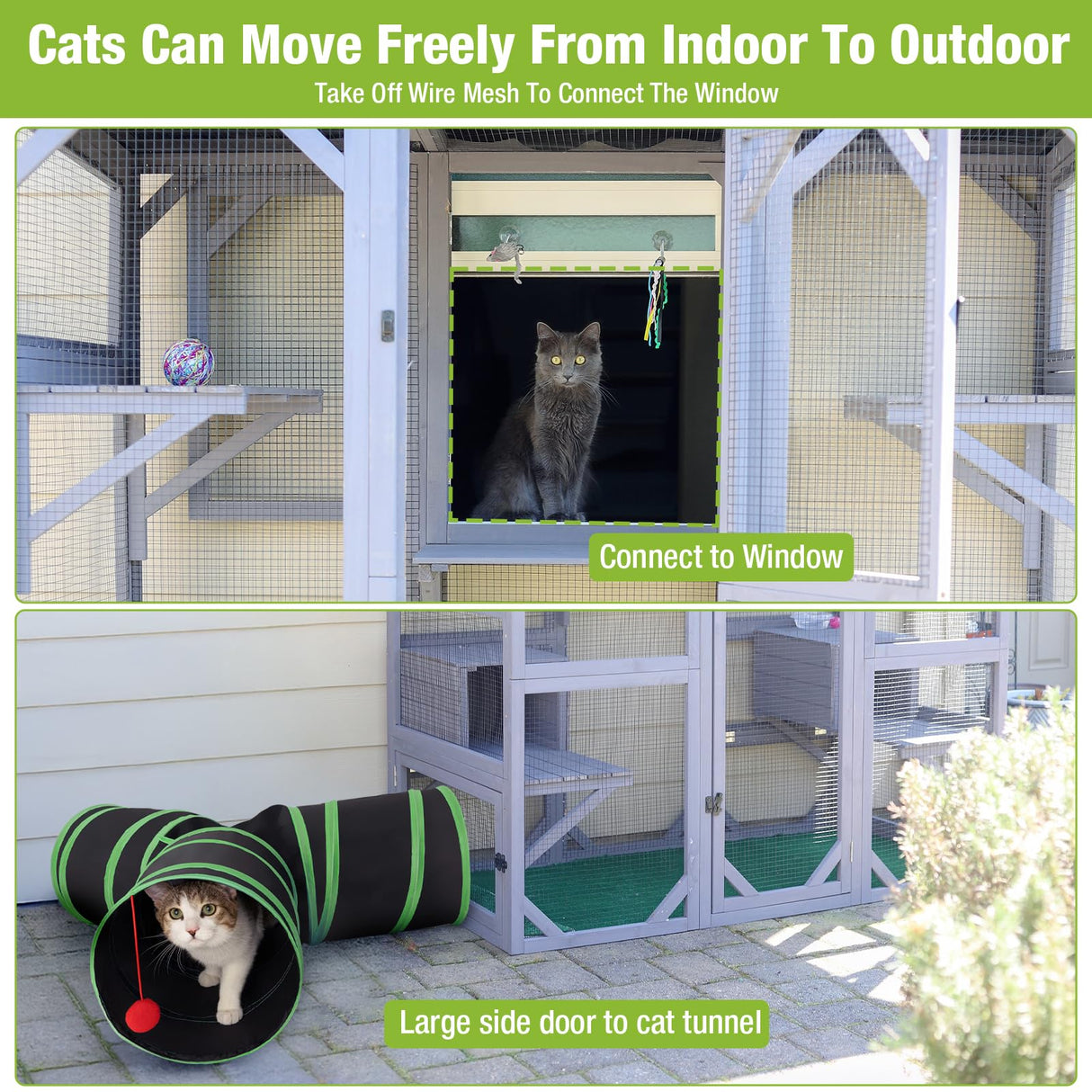 Catio Outdoor Cat Encolsure 71" Large Cat House Window Catio Walk in Kitty Shlter with Resting Box,Upgrade Waterproof Cover GUTINNEEN
