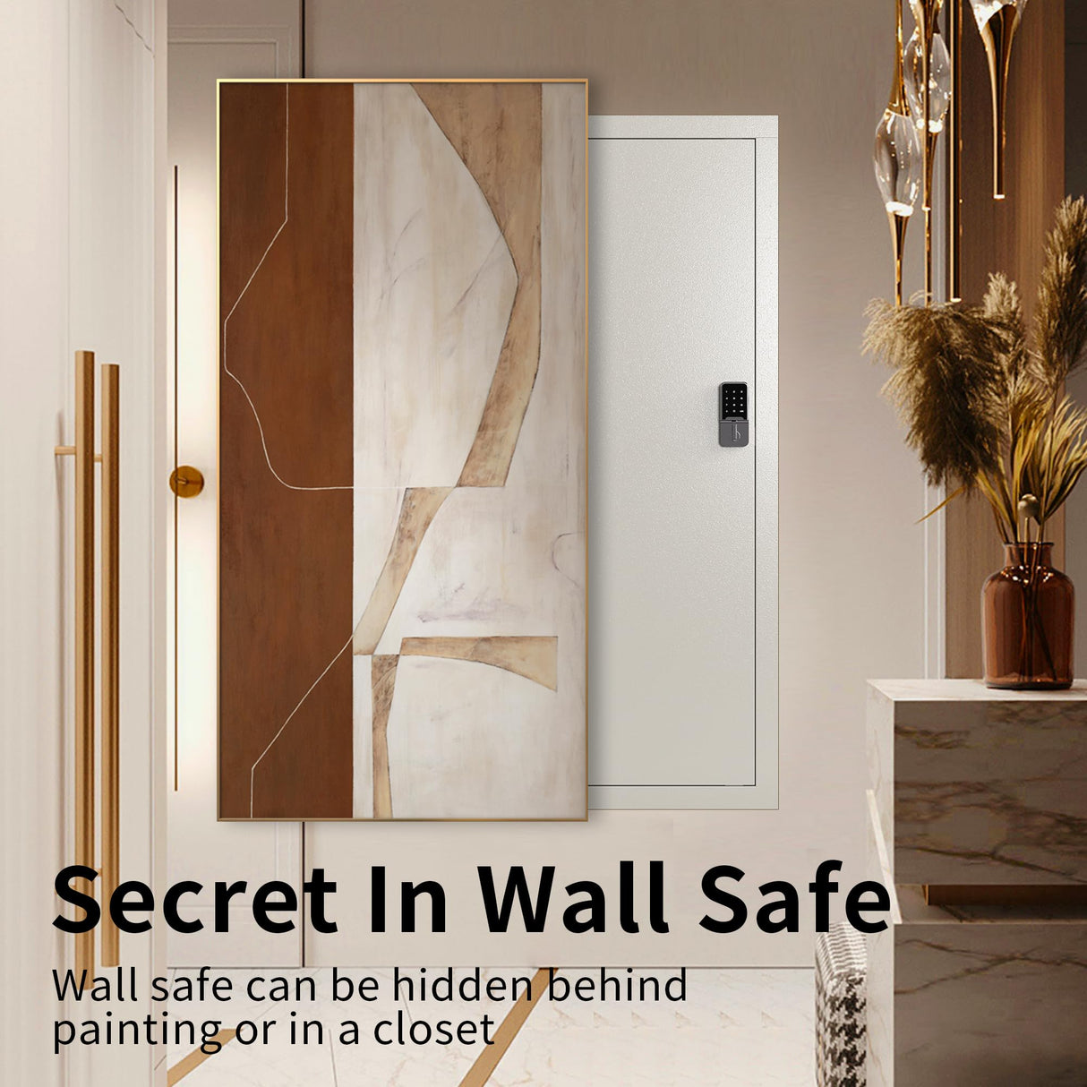 53" Tall Wall Gun Safe Between Stud, Hidden In Wall Rifle Safes Heavy Duty Cabinet Safe Wall Long Gun Safe for Home with Removable Shelf & Digital Keypad, Security Wall Safe for Guns Money Valuables kingwolfox