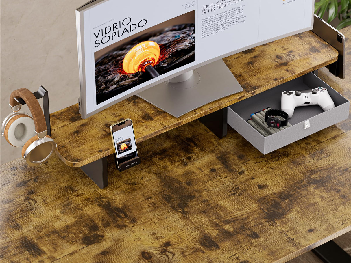 WALKINGDESK 48x24 Inches Electric Standing Desk with Drawer and Monitor Stand, Height Adjustable Stand up Desk for Home Office, Ergonomic Sit to Stand Desk with Phone Holder, 3 Hooks, Rustic Brown WALKINGDESK