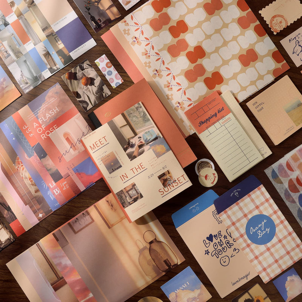 Draupnir Aesthetic Scrapbook Kit(348pcs), Bullet Junk Journal Kit with Journaling/Scrapbooking Supplies, Stationery,A6 Grid Notebook with Graph Ruled Pages DIY Scrapbook Gift for Teen Girl Kid(Sunset) Draupnir