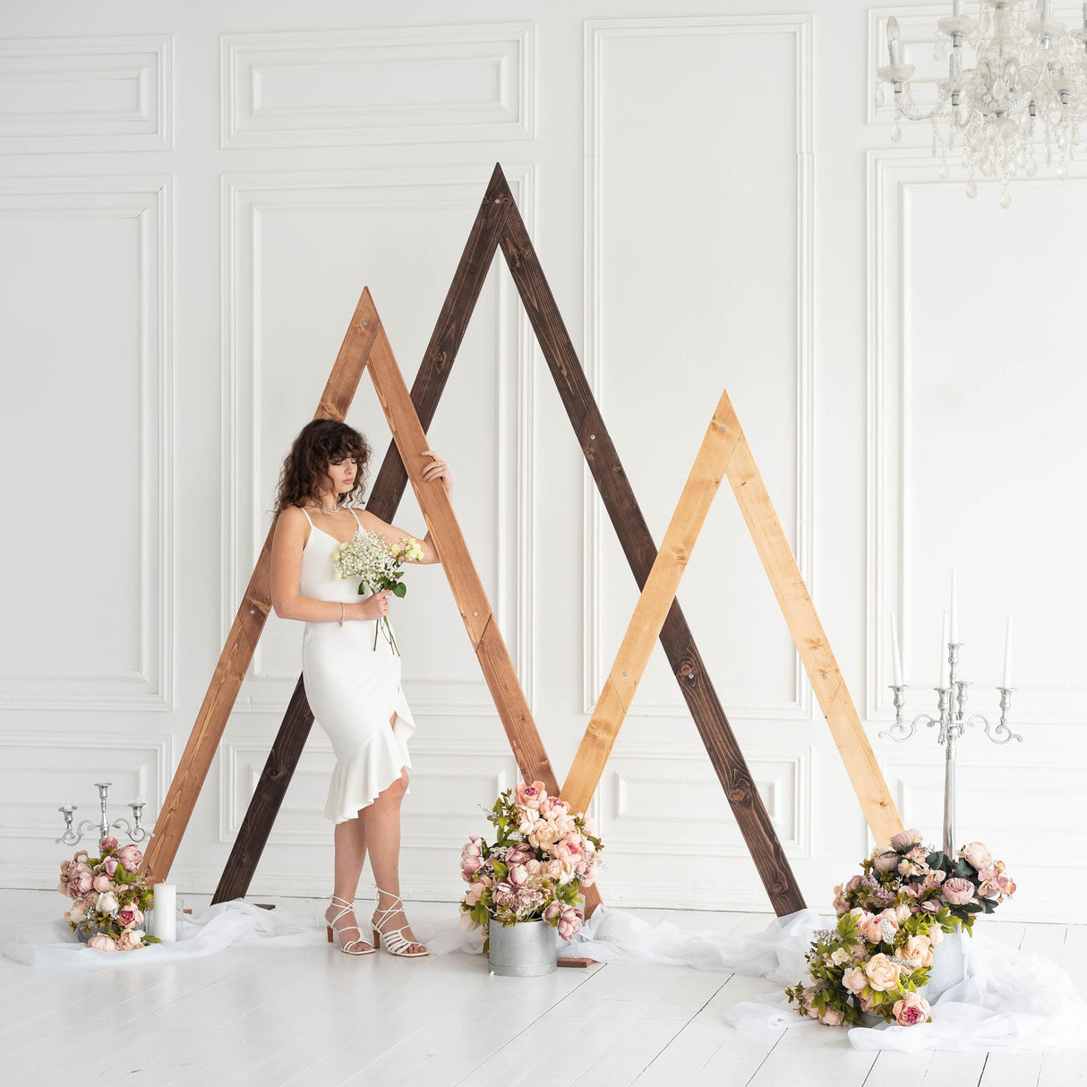 Wooden Arch for Wedding Boho Décor - Rustic Wedding Arbor Decor Ceremony Geometric Arches - Anniversary Natural Wood Backdrop Stand Sets Arched Frame Decoration (Triangle) Enjoy The Wood
