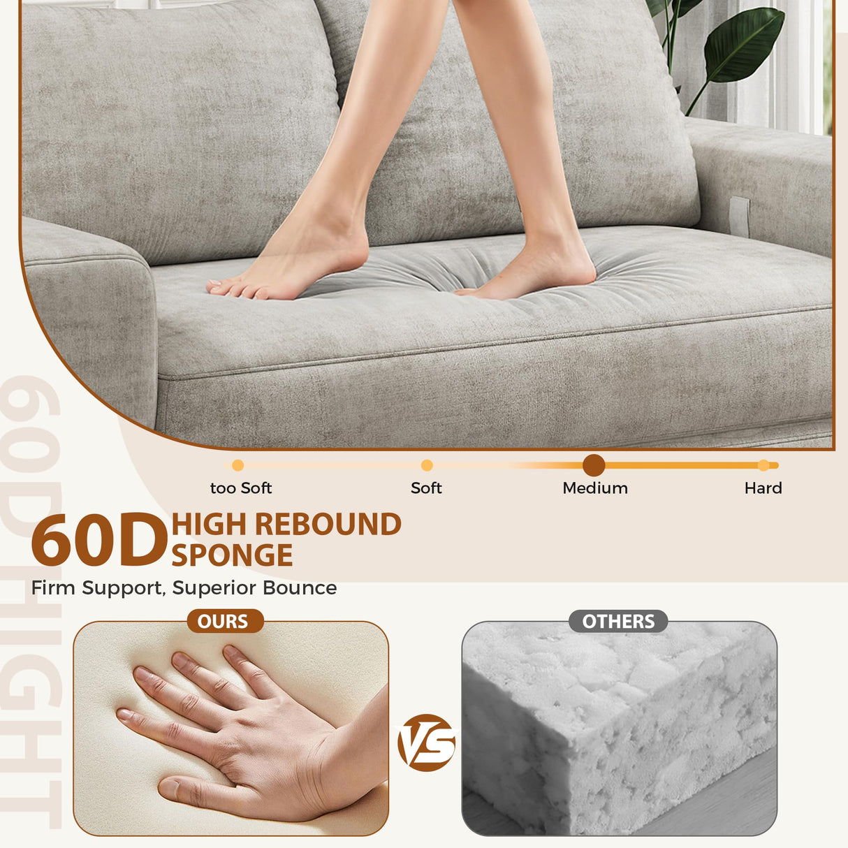 Jocoevol 75'' Queen Folding Convertible Sofa Bed with Large Pillow, 4-in-1 Floor Foldable Futon Sofa Bed, Chenille Boneless Mattress Couch, Floor Sleeper Sofa Chair Bed for Living Room/Bedroom, Beige Jocoevol