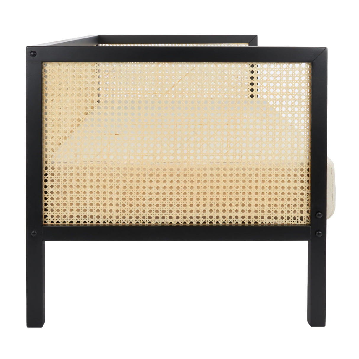 SAFAVIEH Home Collection Dune Coastal Black Rattan 3-Seater Sofa with White Cushion SAFAVIEH