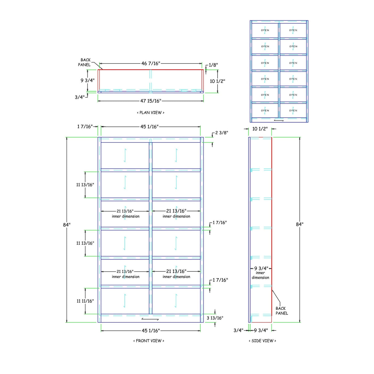 84" Cherry Finish Double Wide Bookcase with 10 Adjustable Shelves by Concepts In Wood Concepts In Wood