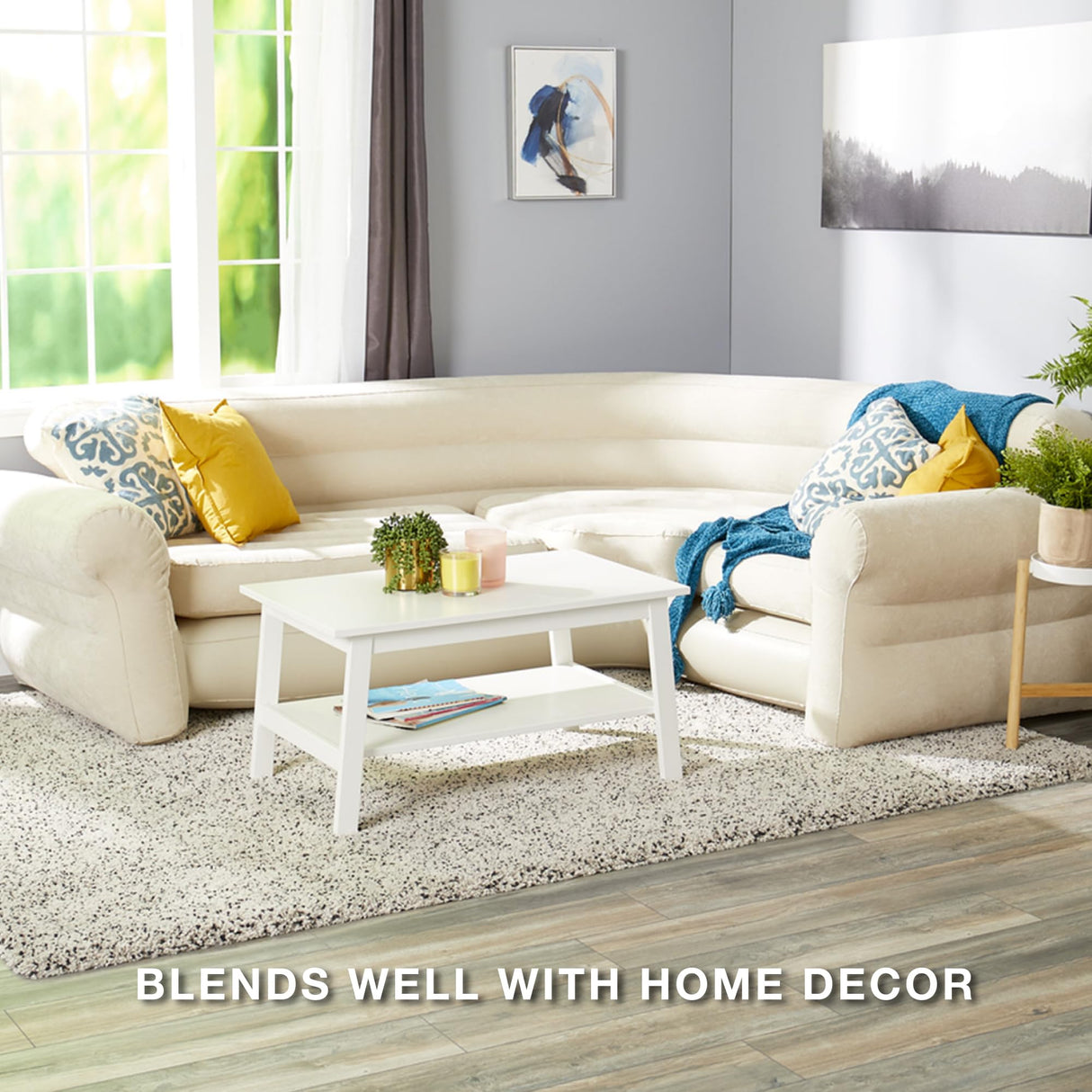 Intex 68575EP Inflatable Corner Sofa: L-Shaped – Indoor Use – 2-in-1 Valve – 880lb Weight Capacity – 101” x 80” x 30” Intex