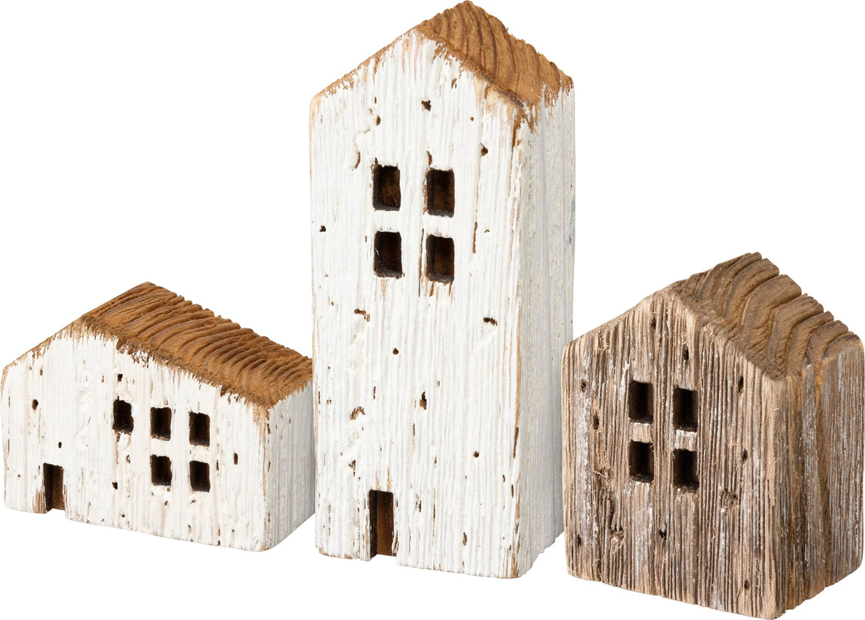 Primitives by Kathy Set of 3 Rustic Wooden House Figurines Primitives by Kathy