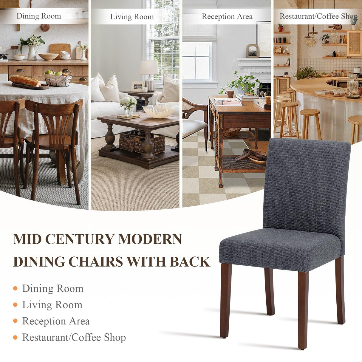 Upholstered Parsons Dining Chairs Set of 4, Modern Dining Room Chairs with Back, Fabric Kitchen Side Chairs with Wood Legs for Dinner Farmhouse Restaurant, Dark Grey MALOL