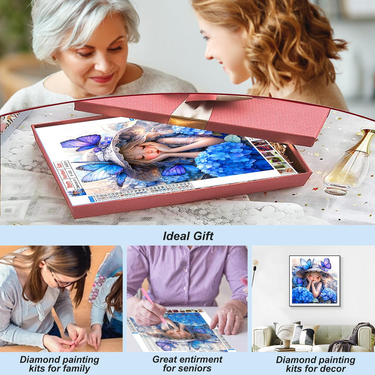 FHBUBPUP Butterfly Diamond Painting Kits for Adults, Flower Diamond Art Kits for Beginners - DIY Full Drill Round Diamond Dot Gem Art, Craft Gift Suitable for Home Wall Decoration 12×12Inch FHBUBPUP