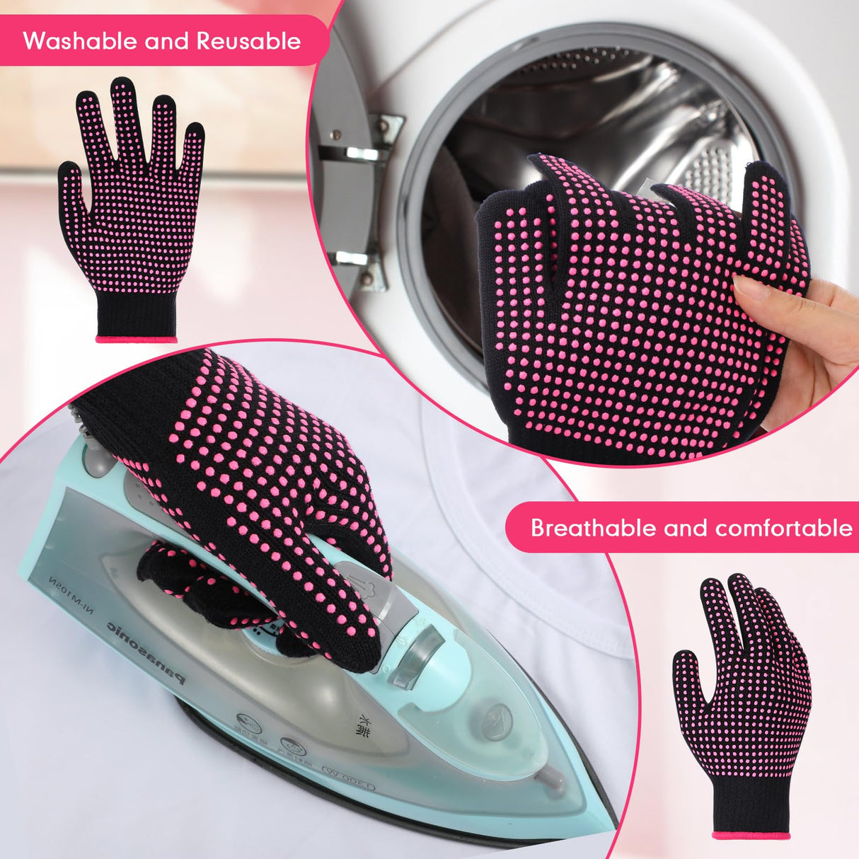 Riyiper 6 Pack Heat Resistant Gloves for Sublimation, Heat Gloves for Sublimation with Silicone Bumps, Heat Resistant Work Gloves for Hair Styling, Universal Fit Size Riyiper