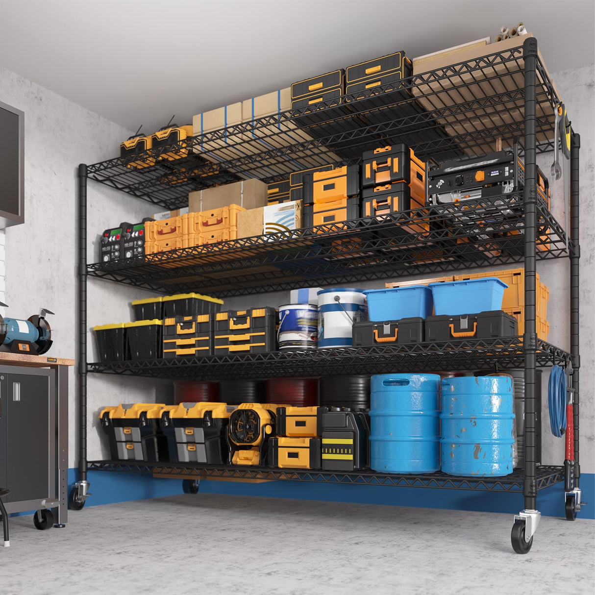 PrimeZone 60" W x 24" D x 76" H Heavy Duty Wire Storage Shelves with Wheels, 4 Tier Adjustable NSF Certified Garage Shelving Unit, Rolling Metal Organizer Shelf Rack for Warehouse, Pantry, 2 Packs PrimeZone