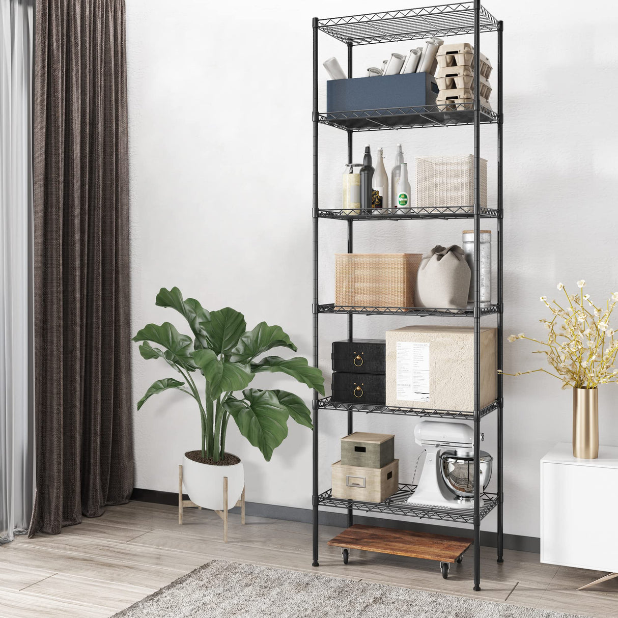Himimi 6-Tier Wire Shelving Unit, Free Standing Shelf, Metal Storage Shelves, Heavy Duty Organizer Rack for Garage, Kitchen, Living Room, Bathroom, 21.26L x 11.42W x 62.99H, Black Himimi