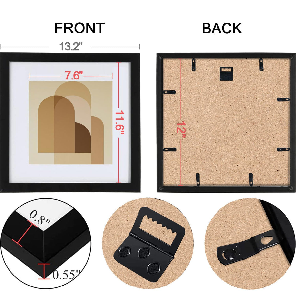 HEART ART 12x12 Black Picture Frame Set of 9, Display Pictures 8x8 with Mat or 12 x 12 without Mat, Multi Collage Gallery Square Photo Frames for Wall HEART ART