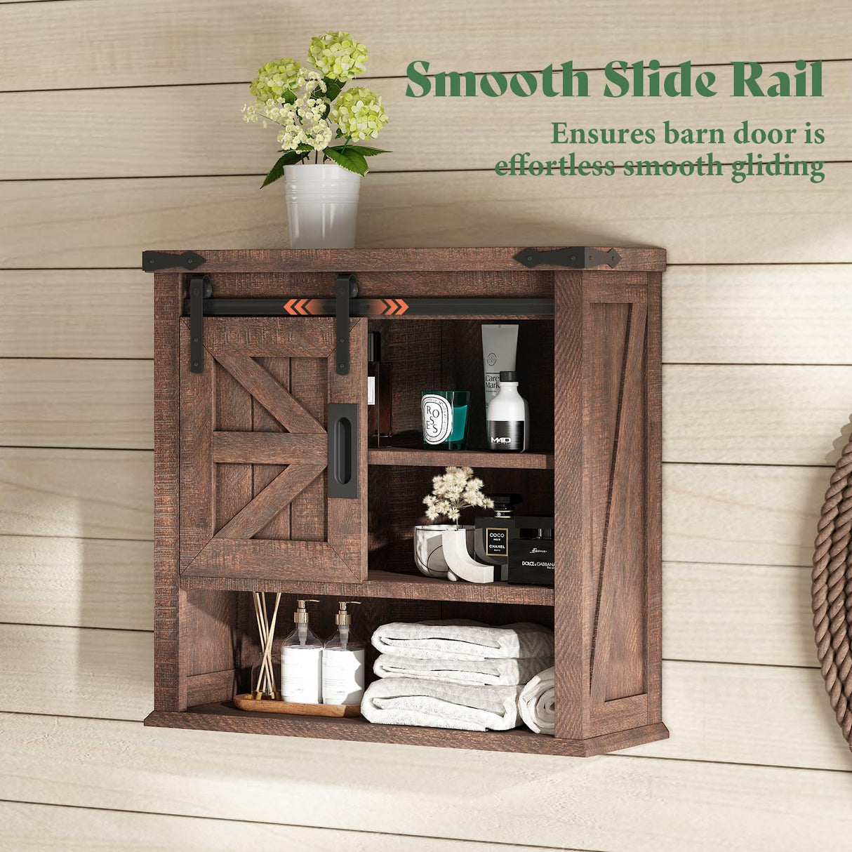 AMERLIFE 24" Wall Cabinet, Farmhouse Storage Cabinet with Sliding Barn Door & Adjustable Shelf, Cabinet Wall Mounted for Bathroom, Kitchen, Living Room, Reclaimed Barnwood AMERLIFE