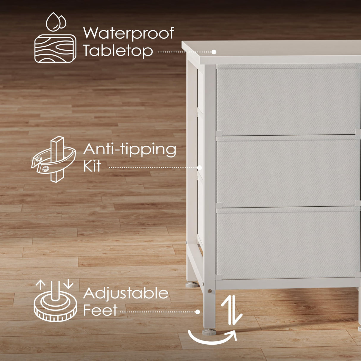 Huuger 63 Inch TV Stand for 65, 70 Inch TV, 11 Drawer Long Dresser with Power Outlets and LED Lights, Entertainment Center with Storage, White Dresser with PU Leather Surface Huuger