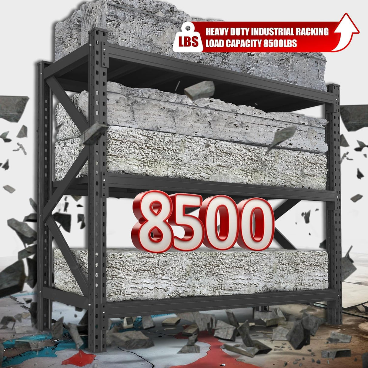 PRESTELION 67" W Garage Shelving 8500LBS Heavy Duty Storage Shelves,Adjustable 3 Tier Metal Shelves, Garage Storage Shelving and Pantry Industrial Shelf Utility Rack, 67" W x 20" D x 63" H PRESTELION